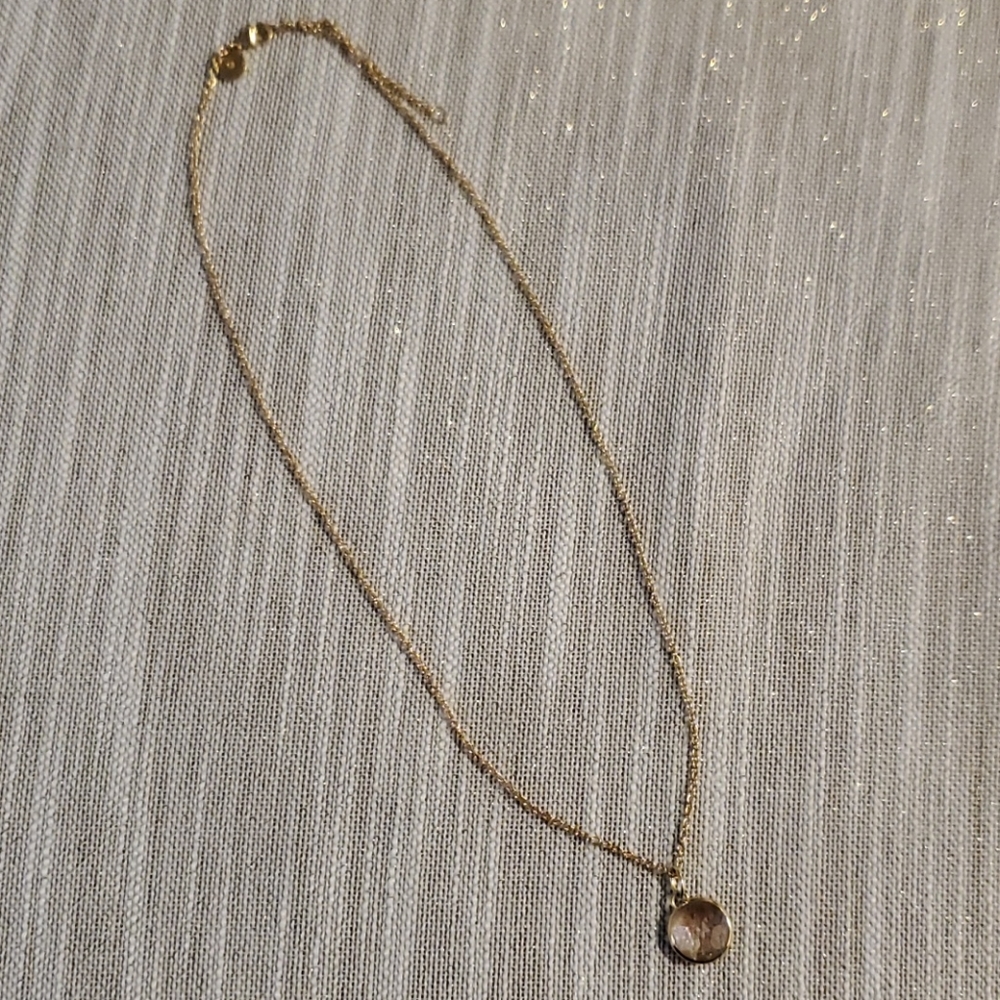 Stella & Dot Gold Necklace with Brown Pendant